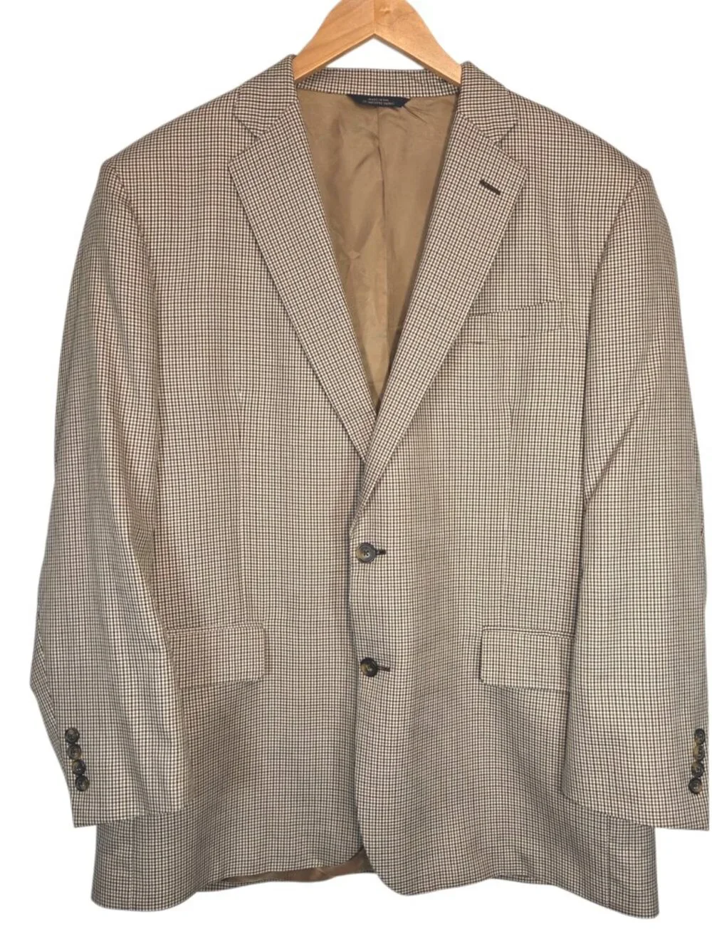 Brooks Brothers 1818 Madison Blazer Brown Gingham Plaid Silk Wool Sport Coat 46R